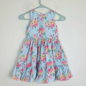 Ruffle Butts pale blue ink and yellow floral print sun dress. Size 7